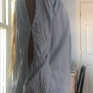 Long sleeve dressy white and blue striped shirt